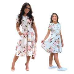 Kit Vestido Mãe e Filha Ana Branco Floral