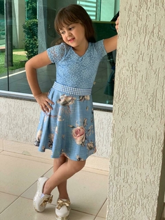 Vestido Infantil Liz Azul Claro Floral - comprar online