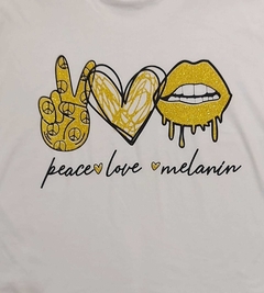 Remera Peace , Love ,Melanin Con Brillitos Art 1574 en internet