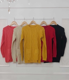 Sweater Perla Tejido Fantasia Con Bolsillos Y Tajitos En El Frente Art 9310 - comprar online