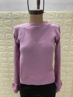 Sweater Petunia Tejido liso combinado con tejido fantasía en la pechera y puños voladitos. Art:9586 en internet