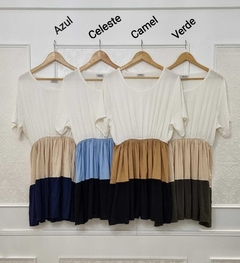 Vestido Muffin De Lino combinado en 3 colores elastizado en la cintura Art 7073 - comprar online