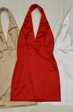 Vestido Paula De Crepe Satén con pinza en el busto bretel al cuello Art 7074 - tienda online