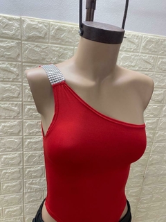 Body Dafne De Microfibra un hombro con detalle de strass y broches a presión Art 7095 en internet