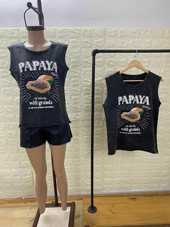 Remera lavada sin mangas Papaya con tachitas. Art: 1775 - tienda online