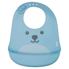 babador de silicone azul com pega migalhas mais de 6 meses bebê marca buba