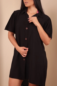 Chemise Viscose com Botões e Manga Curta Preto