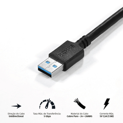 Cabo Extensor Usb A 3.0 Macho Para Usb A 3.0 Fêmea 28awg Puro Cobre 2 Metros - Puamf3-2 - comprar online