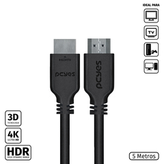 Cabo Hdmi 2.0 4k 28awg Puro Cobre 5 Metros - Phm20-5