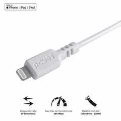 Cabo Para Iphone Original Usba 2.0 Para Lightning Com Certificado Mfi Original 2 Metros Branco - Pualb-02 - comprar online