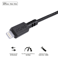 Cabo Para Iphone Original Usb A 2.0 Para Lightning Com Certificado Mfi 1 Metros Preto - Pualp-01 - comprar online