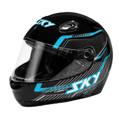 Capacete Sky Gamma Preto Brilho Transf Azul 60