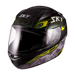 Capacete Sky Two Cyber Snake Preto Brilho Transf Amarelo 62 - BIDU SHOP