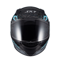 Capacete Sky Two Cyber Snake Preto Brilho Transf Azul 60 - comprar online