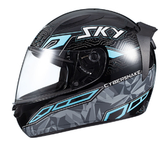 Capacete Sky Two Cyber Snake Preto Fosco Transf Azul 62