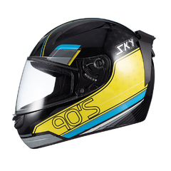 Capacete Sky Two Anos 90 Preto Brilho Transf Azul/amarelo 56