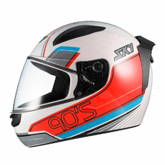 Capacete Sky Two Anos 90 Branco Fosco Transf Azul/vermelh 62