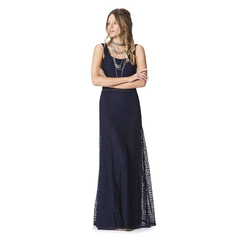 Vestido Longo Renda Sem Manga Vazado Azul - comprar online