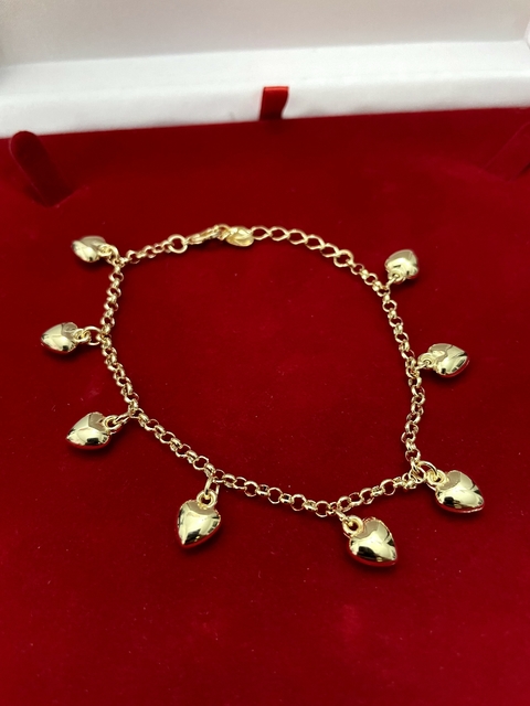 Pulseira feminina berloque coração banhado a ouro 18k