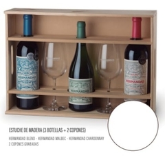 Hermandad Estuche Madera de 3 vinos + 2 copas - comprar online