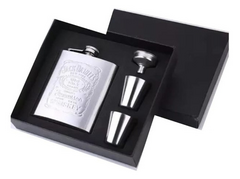 Petaca con vasos y embudo de acero Whisky Jack Daniels c/estuche