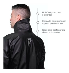 Capa Roupa Chuva Pvc Preta Moto Motoqueiro Com Gola - comprar online