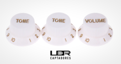 KNOB STRATOCASTER BRANCO | DOURADO - CONJUNTO (1 Volume + 2 Tone)