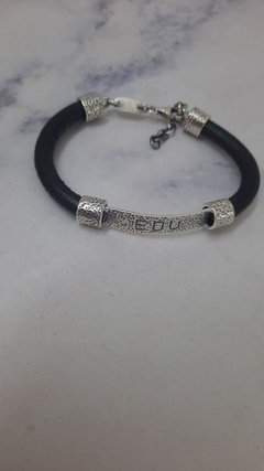 Pulsera de Cuero grueso con chapa golpeada - comprar online