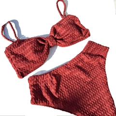 Biquini Gabi Terracota Texturizado Delmar Hot Pants - comprar online
