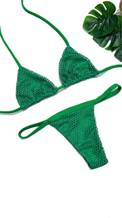 Biquíni Cortininha Tela Verde Bandeira Tira Viés - comprar online
