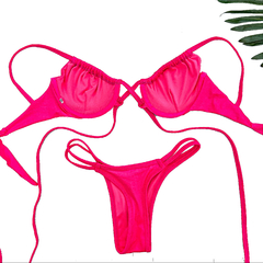 Biquini Flavia Duas Tiras Croco Beach Rosa Neon - comprar online