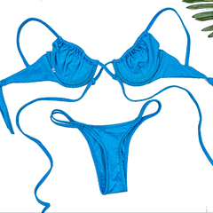 Biquini Flavia Duas Tiras Croco Beach Azul - comprar online