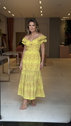 Vestido Lese Bordado Ariel Amarelo - Flor de Elisa moda