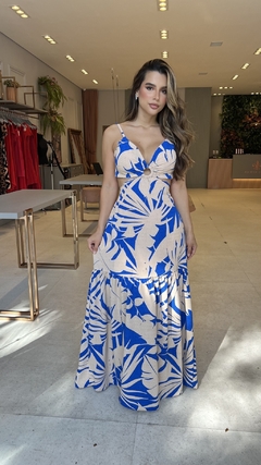 Vestido Fabíola Dunas Azul Com Bege