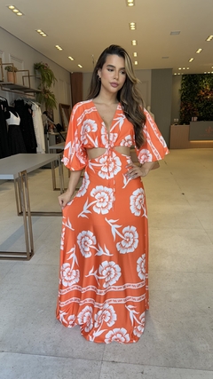 Vestido Romana Laranja Estampado - Flor de Elisa moda