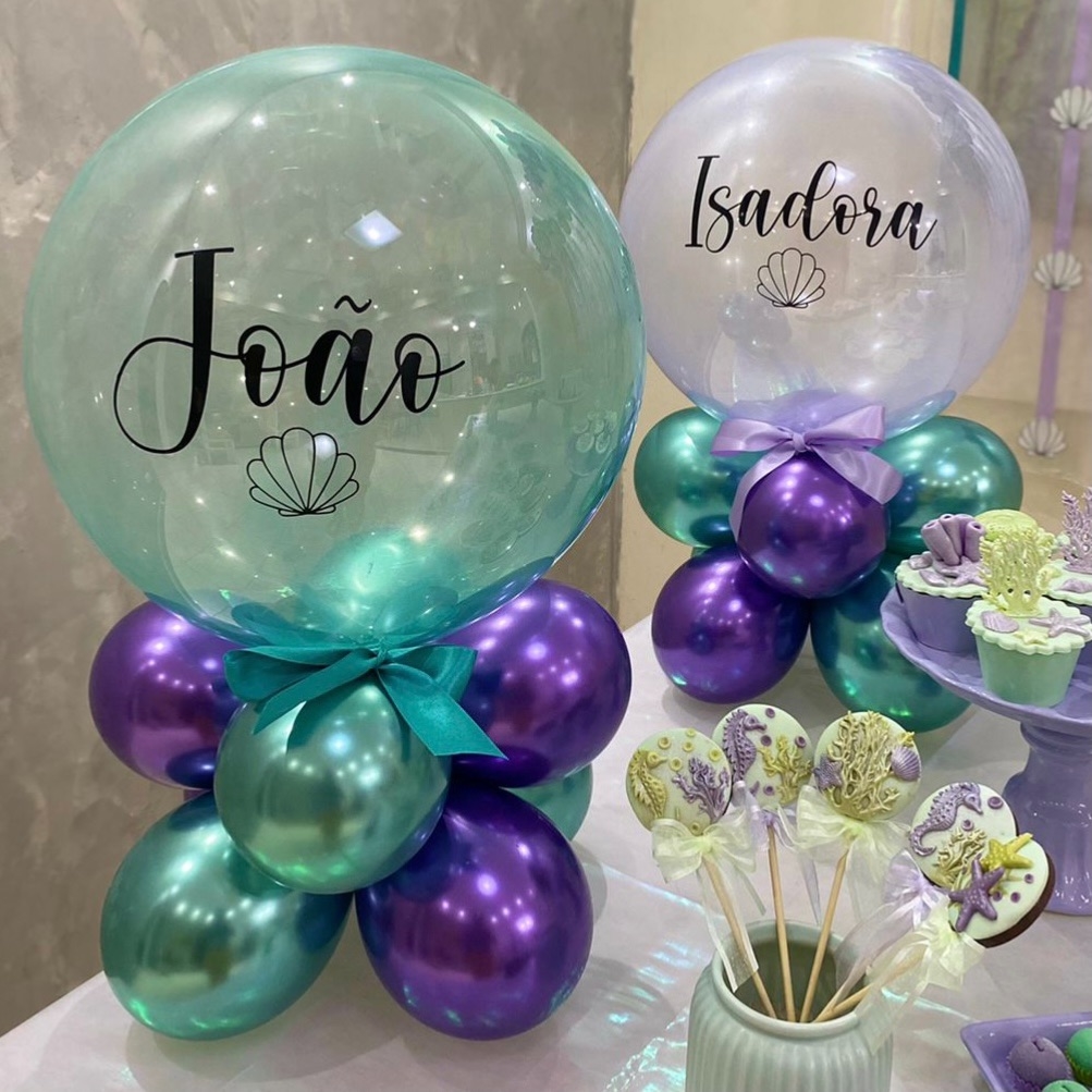 2 Balão Bubble Arranjo de Mesa - Chá Revelação