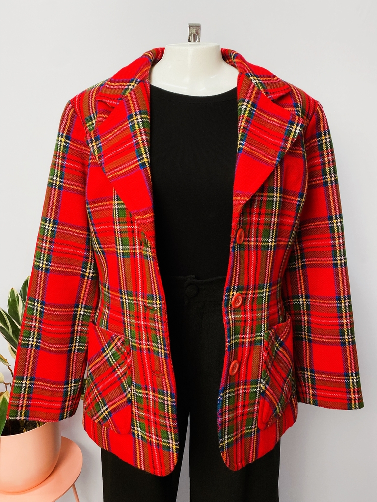 Blazer Alfaiataria Xadrez Vermelho Brechó - Marylu Brechó Online