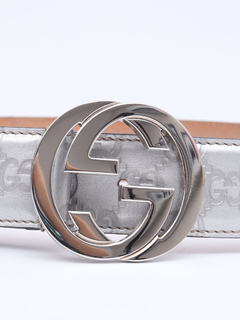 Cinto Gucci Interlocking GG Buckle Silver Tam 80 - Paris Brechó