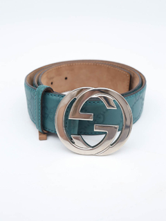Cinto Gucci Interlocking Buckle Verde - TAM 90