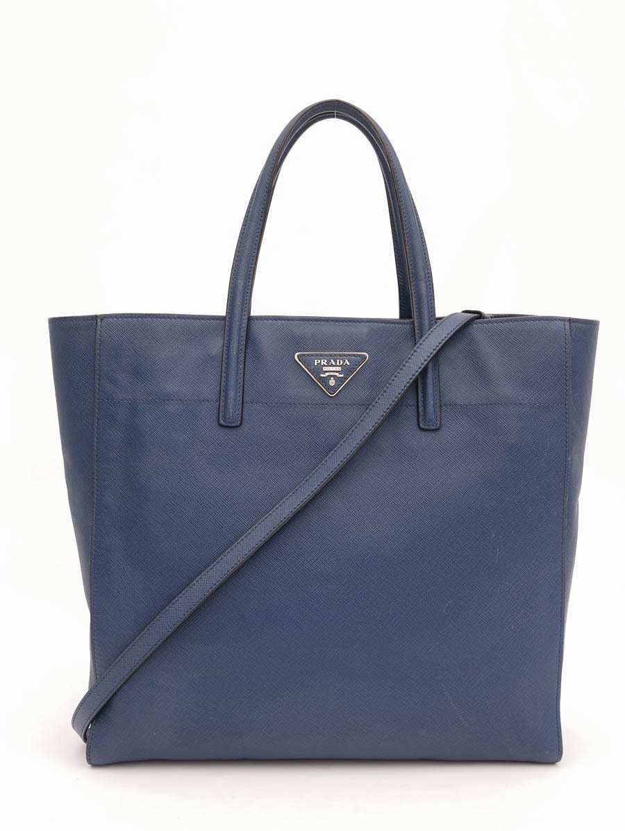 Bolsa Prada Saffiano Tote Azul Large - Paris Brechó