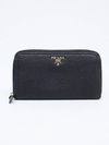 Carteira Prada Black Leather Zip Around