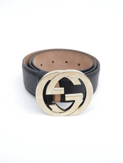 Cinto Gucci Interlocking Buckle Preto - TAM 85