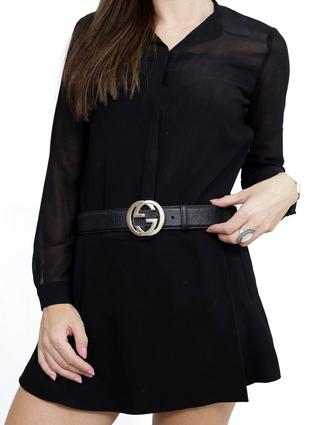 Cinto Gucci Interlocking Buckle Preto - TAM 85 - comprar online