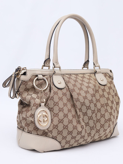 Gucci Beige/White GG Canvas Sukey Top Handle - Paris Brechó