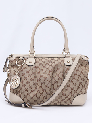 Gucci Beige/White GG Canvas Sukey Top Handle