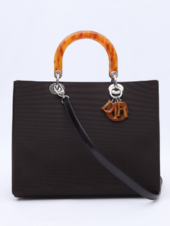 Bolsa Lady Dior Dark Brown Canvas Large