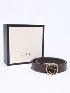 Cinto Gucci Brown Interlocking Beaded GG Tam 90