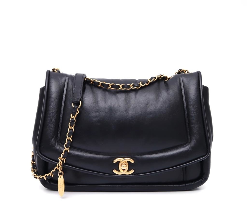 Bolsa Chanel Original Black Puffy Lambskin Flap