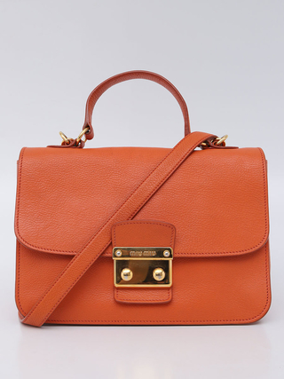 Bolsa Miu Miu Push Lock Flap Top Handle Laranja