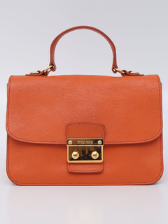 Bolsa Miu Miu Push Lock Flap Top Handle Laranja na internet